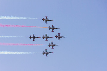 Turkish acrobatic aviation squadron flying over Izmir (Turkey). 9th september: anniversary of the...
