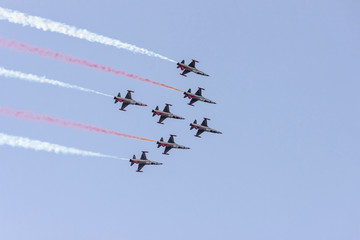 Turkish acrobatic aviation squadron flying over Izmir (Turkey). 9th september: anniversary of the liberation of Izmir from the greek occupation