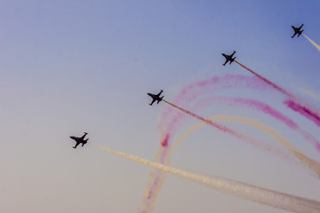 Turkish acrobatic aviation squadron flying over Izmir (Turkey). 9th september 2017: anniversary of the liberation of Izmir from greek occupation