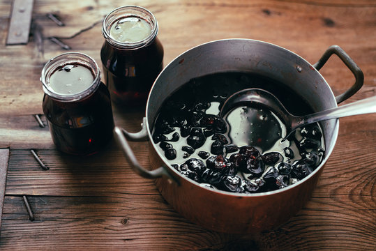 Making homemade cherry jam