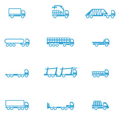 Icons for different types of special vehicles, part 1 / There are icons for special freight transport like van, trailer, and evacuator
