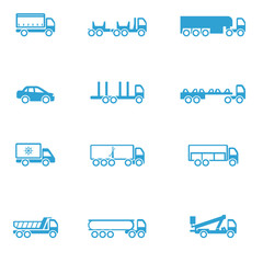 Icons for different types of special vehicles, part 2 / There are icons for special freight transport like car, refrigerator, and garbage truck
