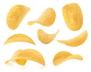 Potato chips isolated on a white background.