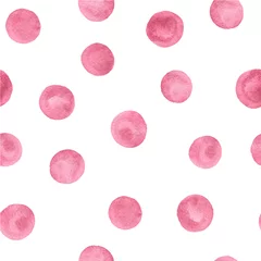 Cercles muraux Polka dot Modèle sans couture à pois rose peint à la main de vecteur sur fond blanc. Textures abstraites pour votre conception.