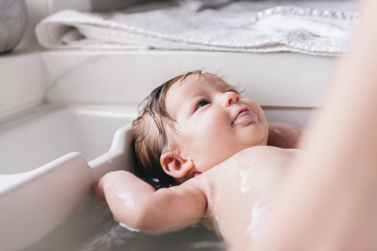 happy baby in the bath