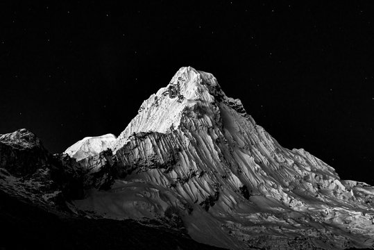 High altitude mountain in black and white