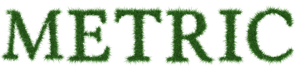 Metric - 3D rendering fresh Grass letters isolated on whhite background.