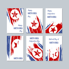 Obraz na płótnie Canvas North Korea Patriotic Cards for National Day. Expressive Brush Stroke in National Flag Colors on white card background. North Korea Patriotic Vector Greeting Card.