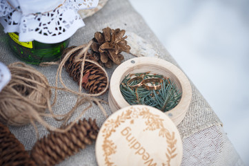 Table with pine cones and jam 8453.