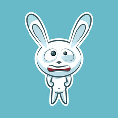 Sticker emoji emoticon, emotion nervous, tense, twitching eyes vector isolated illustration character sweet, cute white rabbit, bunny, hare, coney, cony, lapin for happy Easter