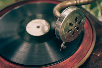 Vintage gramophone with a vinyl