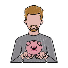 Businessman avatar cartoon holding savings icon vector illustration graphic design