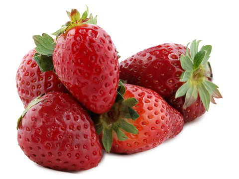Red strawberries on a white background