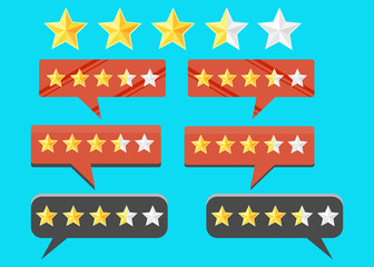 Review rating bubble flat vector illustration, customer reviews stars rate