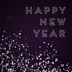 Fototapeta na wymiar Happy New Year greeting card. Beautiful falling snow background. Beautiful falling snow on deep purple background. Graceful vector illustration.