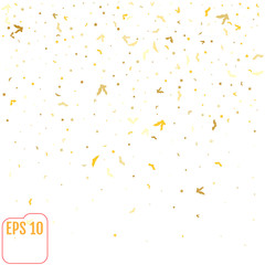 Abstract pattern of random falling gold bats and stars on white background. Glitter pattern for banner, greeting card, halloween card, invitation, postcard, paper packaging. Vector illustration