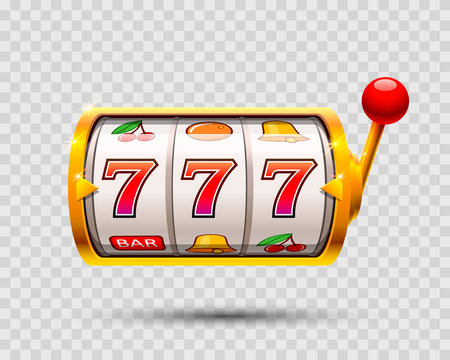 Golden slot machine wins the jackpot . Vector illustration isolated on a transparent background