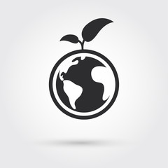 World globe with green leaves