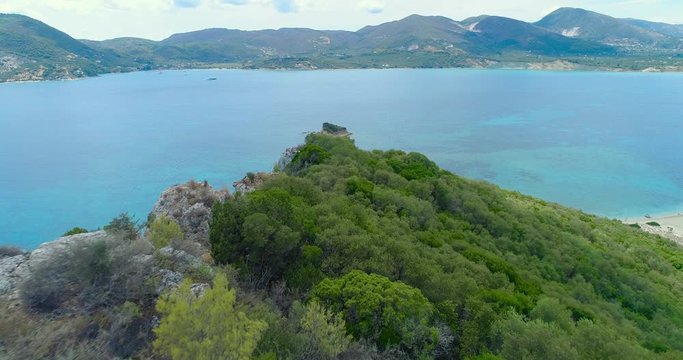 Aerial View Over Ocean Cliffs And Clear Blue Water Marathonisi Island Tourist Attraction Tourism Paradise Concept Ecology Preservation Concept
