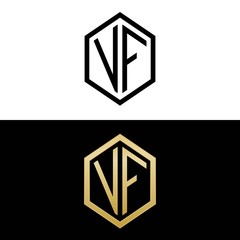 initial letters logo vf black and gold monogram hexagon shape vector