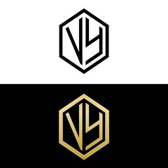 initial letters logo vy black and gold monogram hexagon shape vector