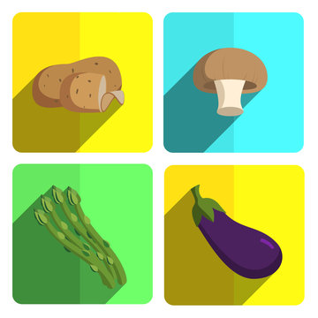 Colorful Vegetable Icon Set on Bright Background