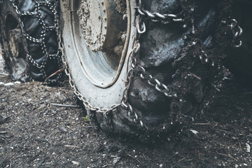 Muddy tractor wheels