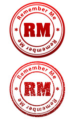 Pair of red rubber stamps in grunge and solid style with caption Remember Me and abbreviation RM