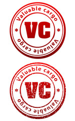 Pair of red rubber stamps in grunge and solid style with caption Valuable cargo and abbreviation VC