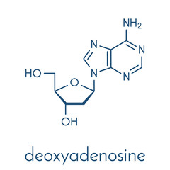 Deoxyadenosine (dA) nucleoside molecule. DNA building block. Skeletal formula.
