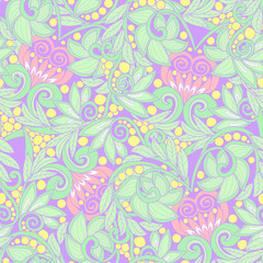 Seamless floral vintage pattern in light, vanilla spring green a