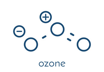 Ozone (trioxygen, O3) molecule, chemical structure. Skeletal formula.