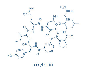 Oxytocin hormone molecule.  Skeletal formula. - obrazy, fototapety, plakaty