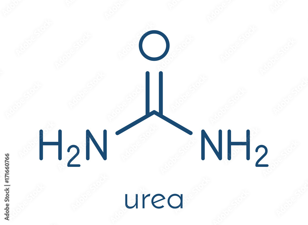 Sticker urea (carbamide) molecule. used in cosmetics, fertilizer; present in urine. skeletal formula.