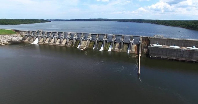 Aerial footage of robert s kerr dam 4k