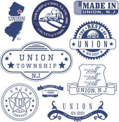 Fototapeta premium Union township, NJ. Set of generic stamps and signs