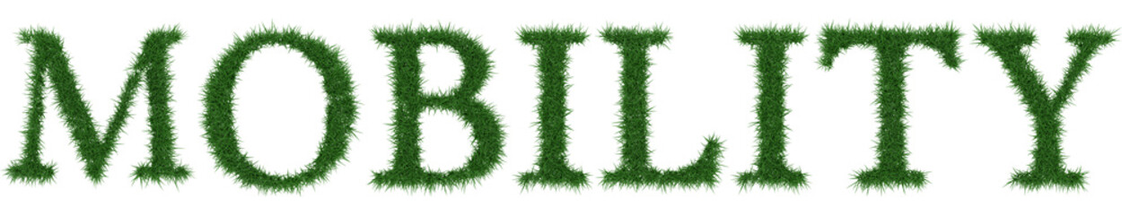 Mobility - 3D rendering fresh Grass letters isolated on whhite background.