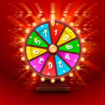 Colorful fortune wheel. Isolated on red background . Vector illustration
