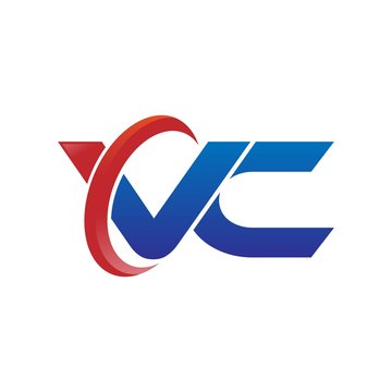 modern vector initial letters logo swoosh vc red blue