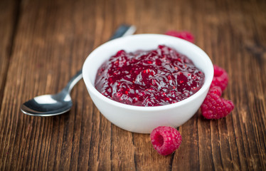 Portion of Raspberry Jam, selective focus