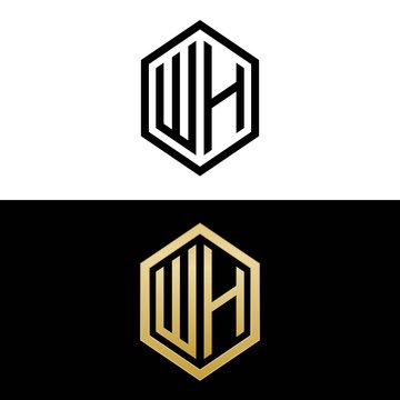 initial letters logo wh black and gold monogram hexagon shape vector
