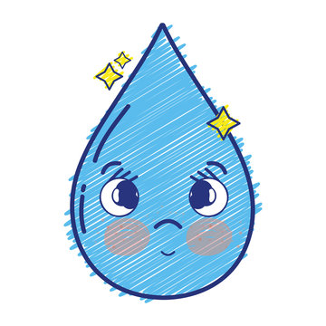 Kawaii Cute Sad Water Drop Vector Illustration