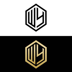 initial letters logo wy black and gold monogram hexagon shape vector