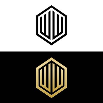 initial letters logo ww black and gold monogram hexagon shape vector