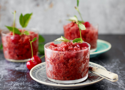 Sour cherry and blackberry granita
