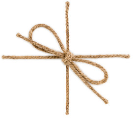 Rope with bowknot, isolated on white background, close-up.