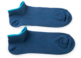 Pair of blue women's sporting socks isolated on a white background