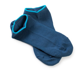 Pair of blue women's sporting socks isolated on a white background