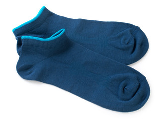 Pair of blue women's sporting socks isolated on a white background