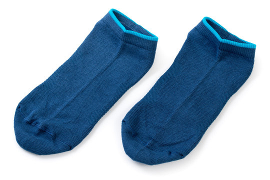 Pair of blue women's sporting socks isolated on a white background